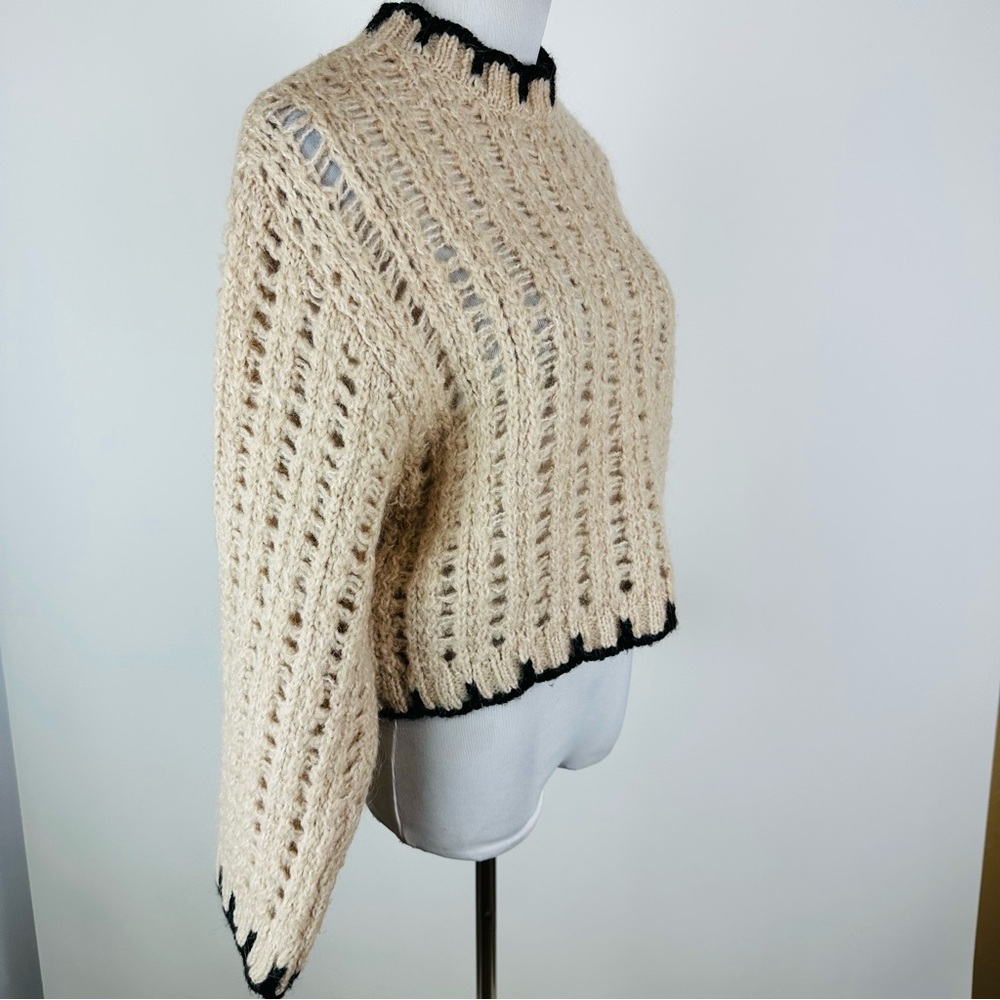 MANGO Contrast Trim Wool Blend Sweater Size Small - Picture 6 of 9